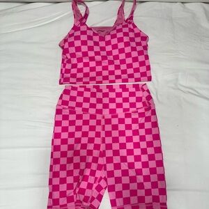 Pink Checkered Athletic Biker Shorts Set